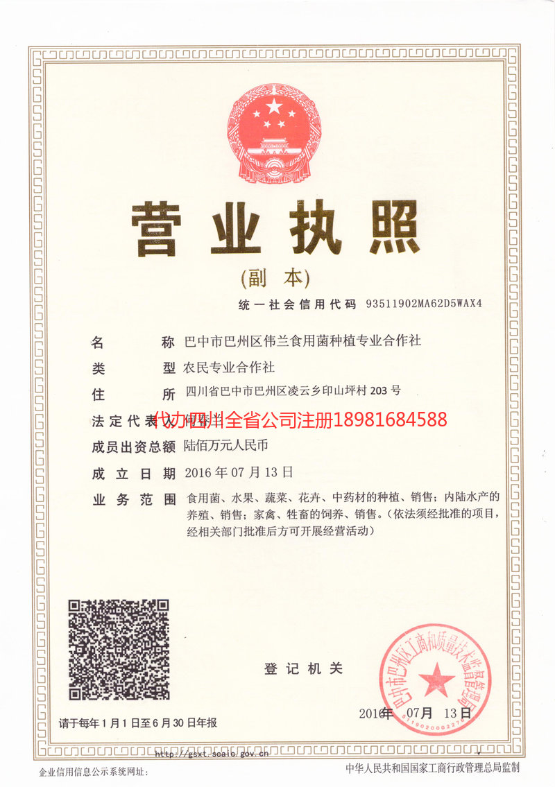 调兵山调兵山伟兰食用菌种植专业合作社